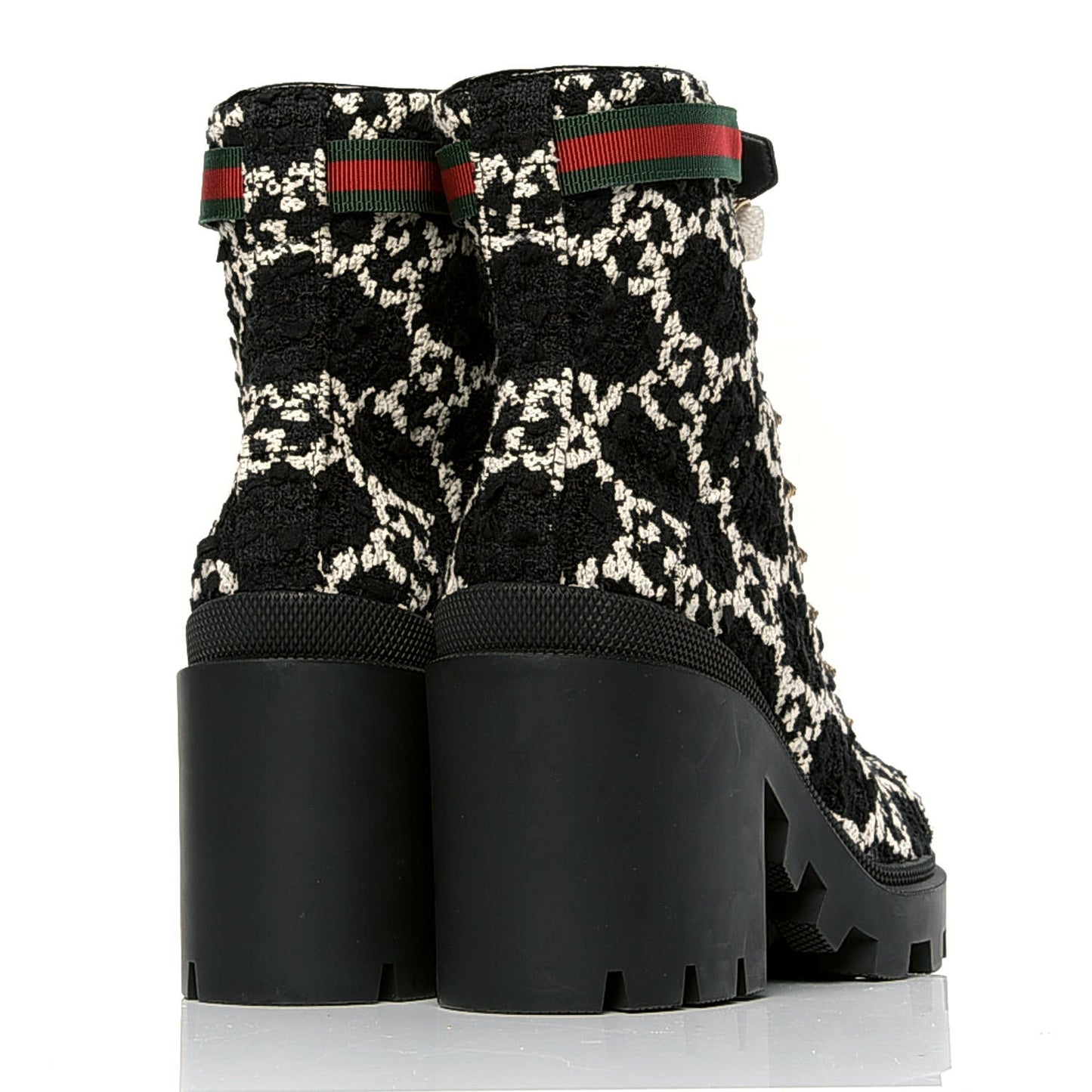 Tweed GG Lace Up Combat Ankle Boots 38 Black
