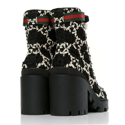 Gucci Tweed GG Lace Up Combat Ankle Boots 38 Black 3 of 4