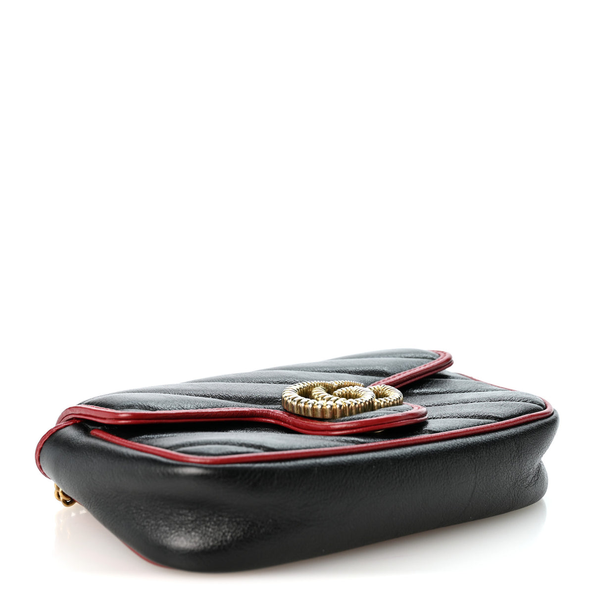 Vintage Effect Calfskin Matelasse Diagonal Super Mini Torchon GG Marmont Shoulder Bag Black Romantic Cherry