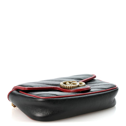 Gucci Vintage Effect Calfskin Matelasse Diagonal Super Mini Torchon GG Marmont Shoulder Bag Black Romantic Cherry 4 of 10