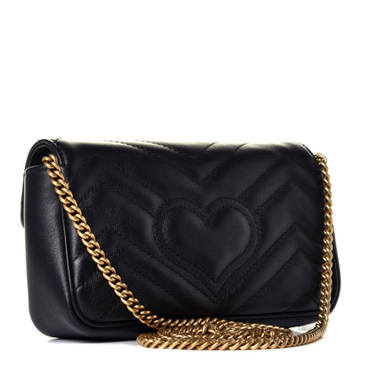 Gucci Calfskin Matelasse Super Mini GG Marmont Shoulder Bag Black 3 of 10