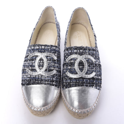 Chanel Metallic Tweed Lambskin CC Espadrilles 40 Blue Black Silver 5 of 11