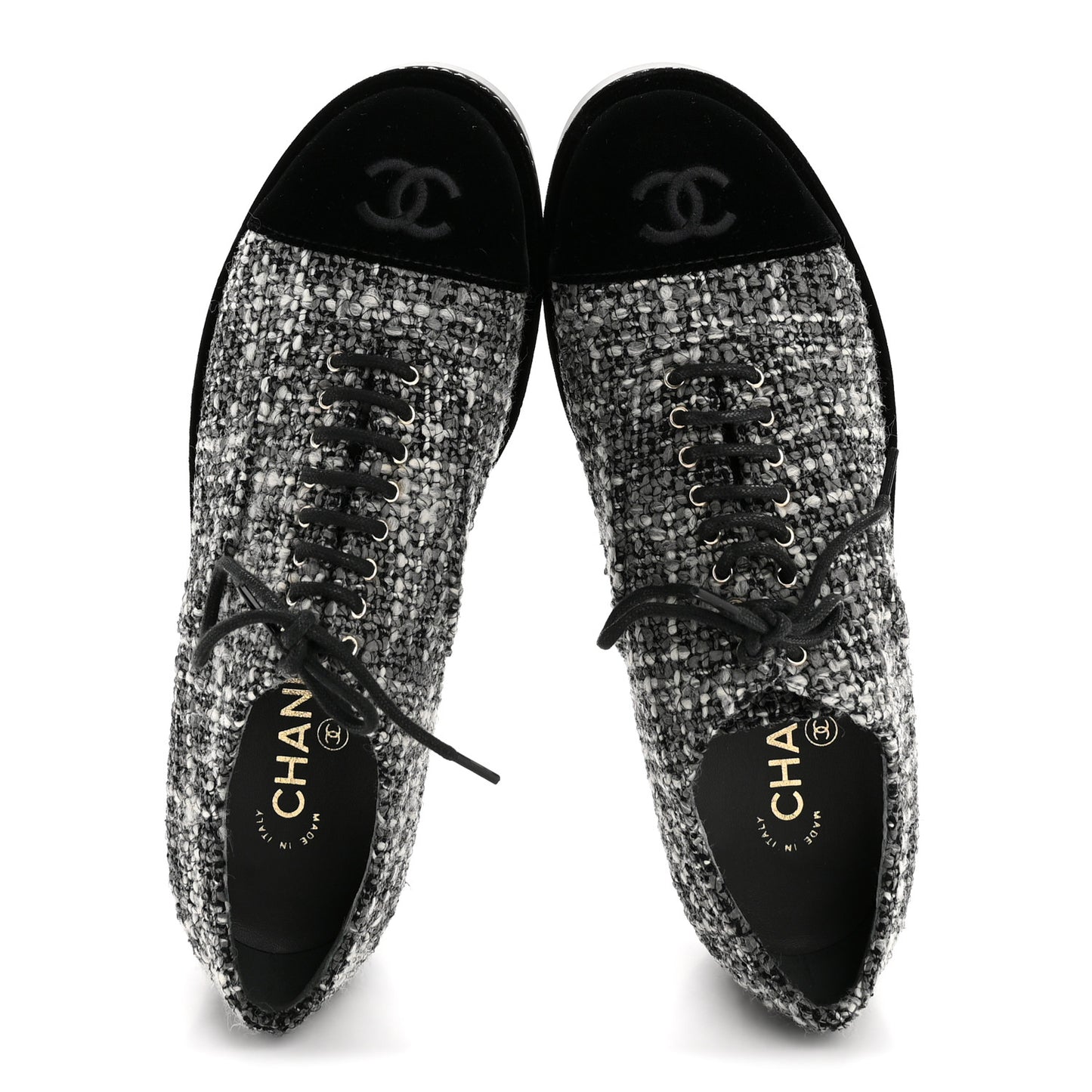 Tweed Suede CC Lace Up Oxfords 38.5 Grey Black