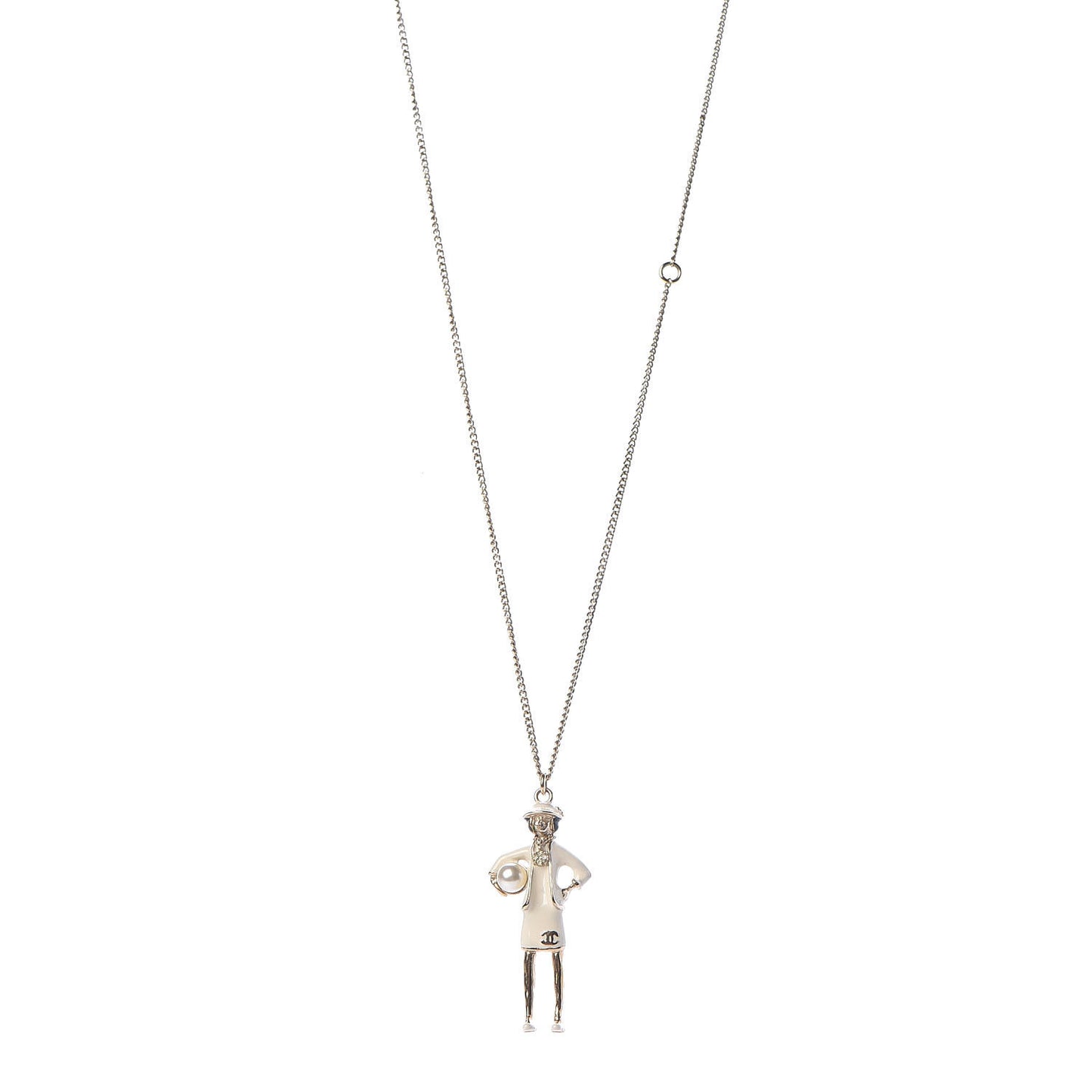 Enamel Pearl Coco CC Pendant Necklace Gold