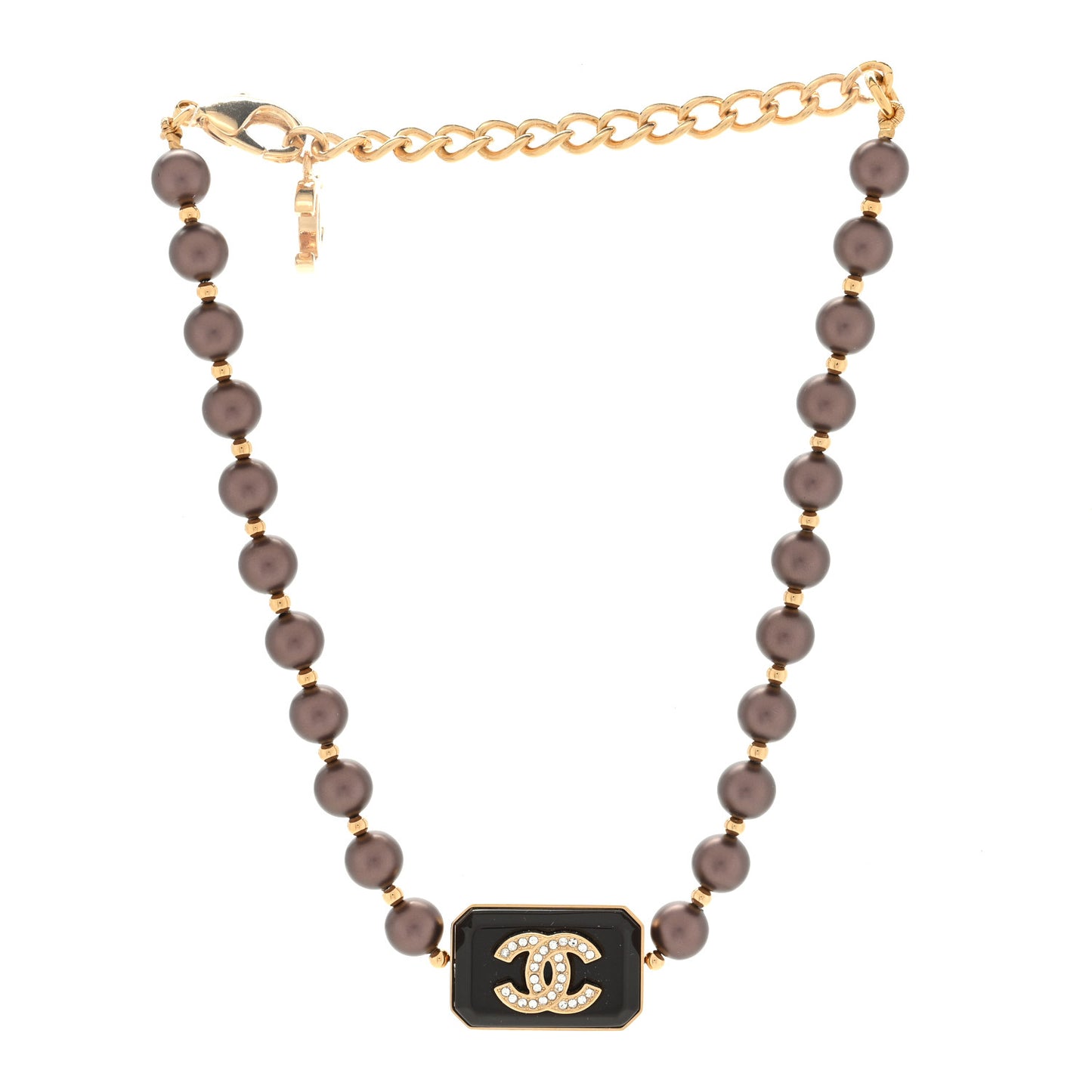 Pearl Crystal CC Choker Necklace Brown Gold