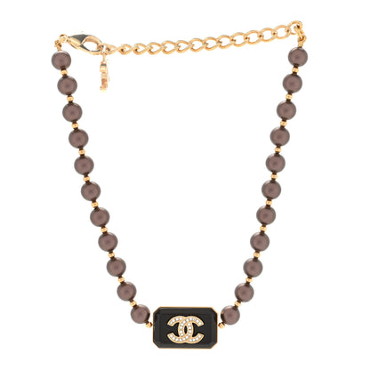 Chanel Pearl Crystal CC Choker Necklace Brown Gold 3 of 4