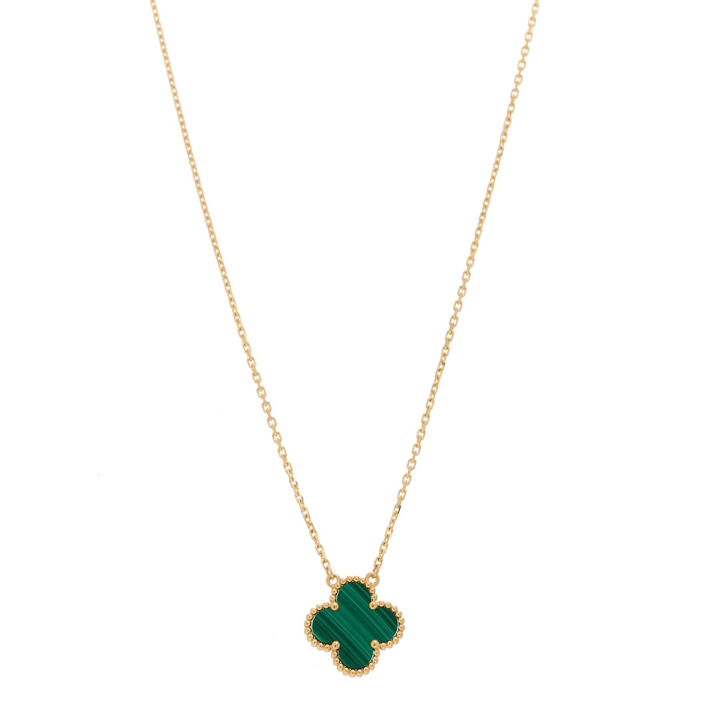 18K Yellow Gold Malachite Vintage Alhambra Pendant Necklace