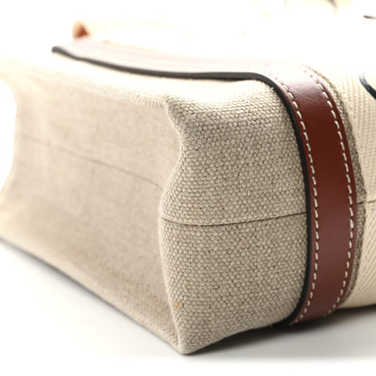 Chloe Cotton Calfskin Small Woody Ribbon Tote With Strap White Brown 9 of 10
