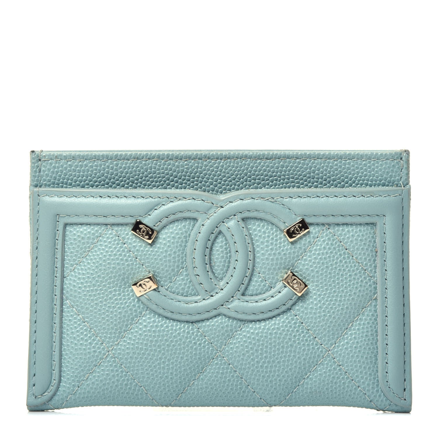 Chanel Caviar Quilted Filigree Card Holder Light Blue 1 of 7
