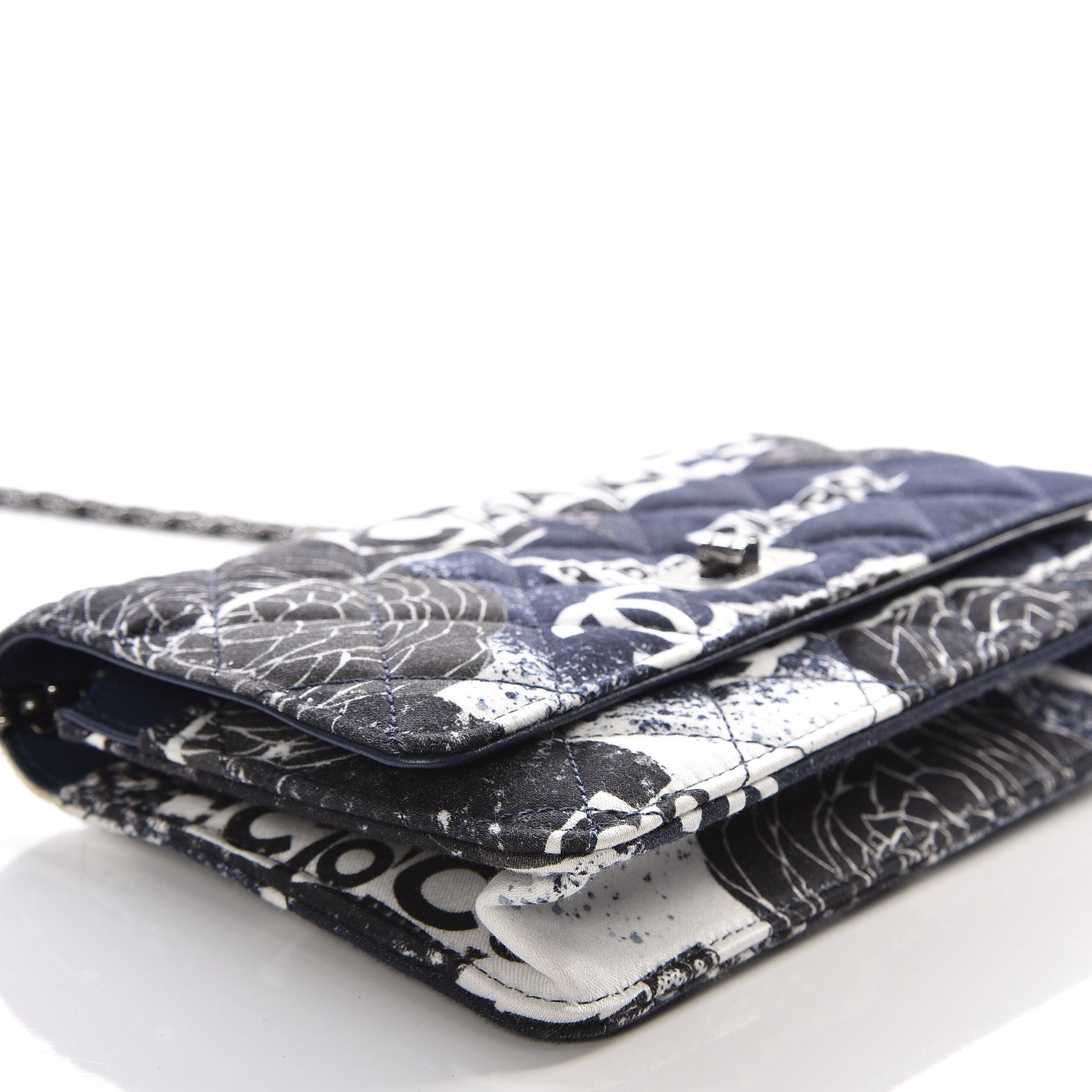 Chanel Canvas Printed Quilted 2.55 Reissue Wallet On Chain WOC White Black Navy Blue 8 of 14