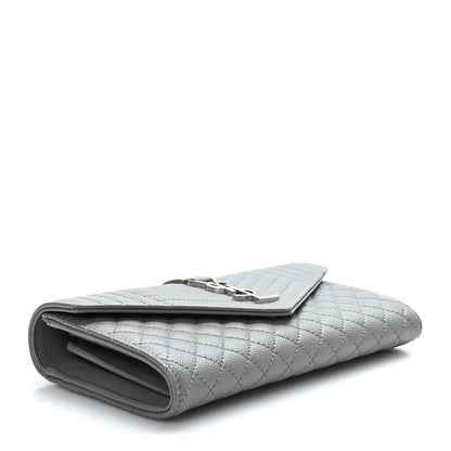 Saint Laurent Grain De Poudre Mixed Matelasse Triquilt Large Monogram Wallet Stone 4 of 8