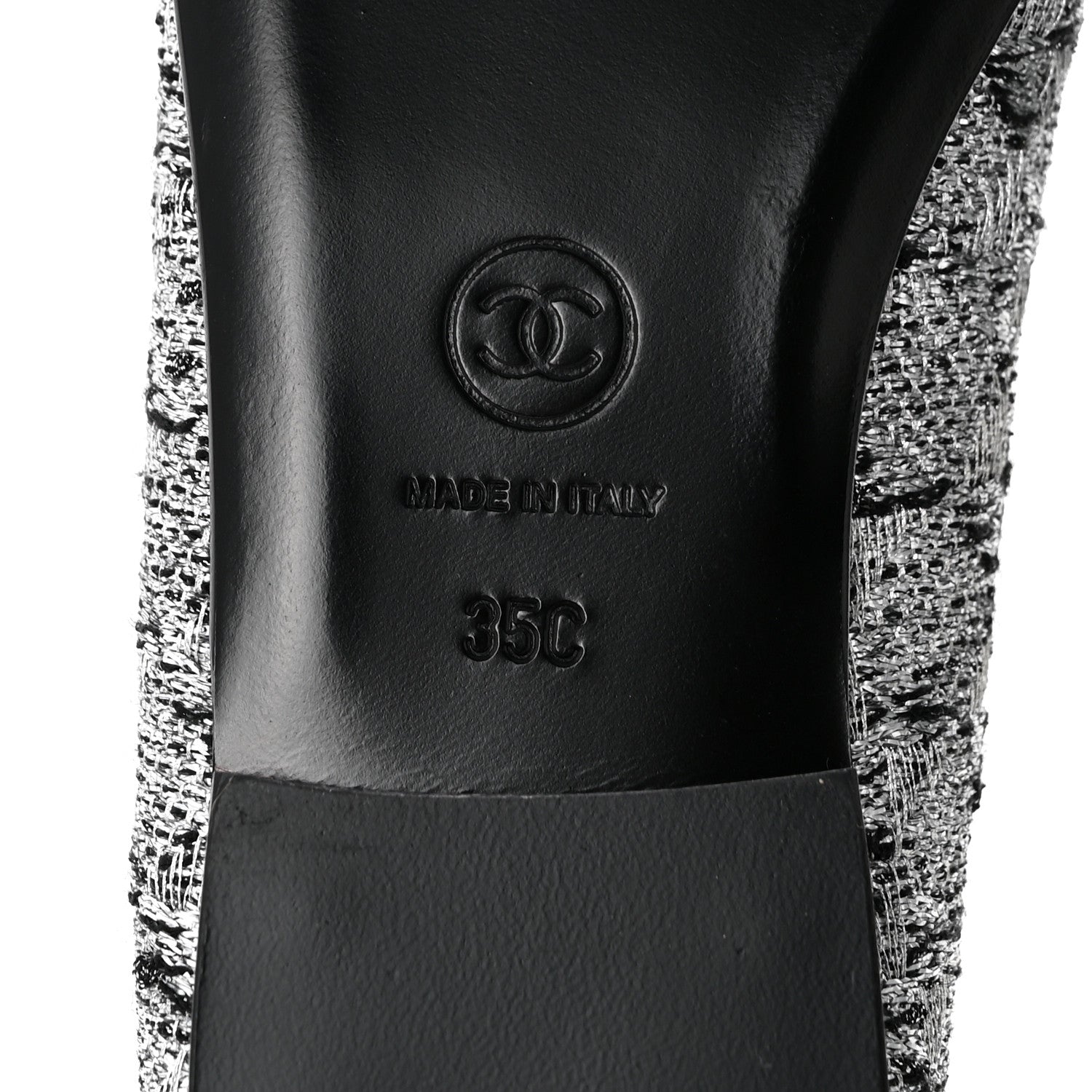 Chanel Tweed Sequin Cap Toe Ballerina Flats 35 Silver Black Blue 7 of 10