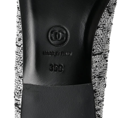 Chanel Tweed Sequin Cap Toe Ballerina Flats 35 Silver Black Blue 7 of 10