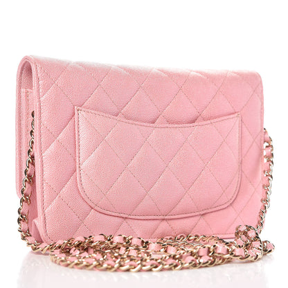 Chanel Iridescent Caviar Quilted Wallet on Chain WOC Rose Pink 3 of 9