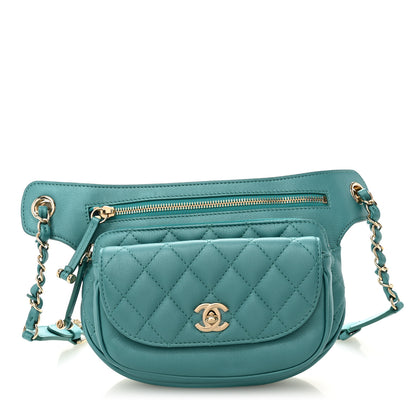 Chanel Metallic Calfskin Flap Chain Waist Bag Turquoise 1 of 11