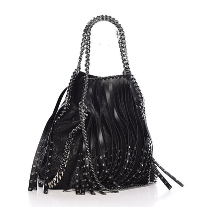 Stella McCartney Eco Alter Nappa Shaggy Deer Mini Falabella Studded Fringe Tote Black 3 of 10
