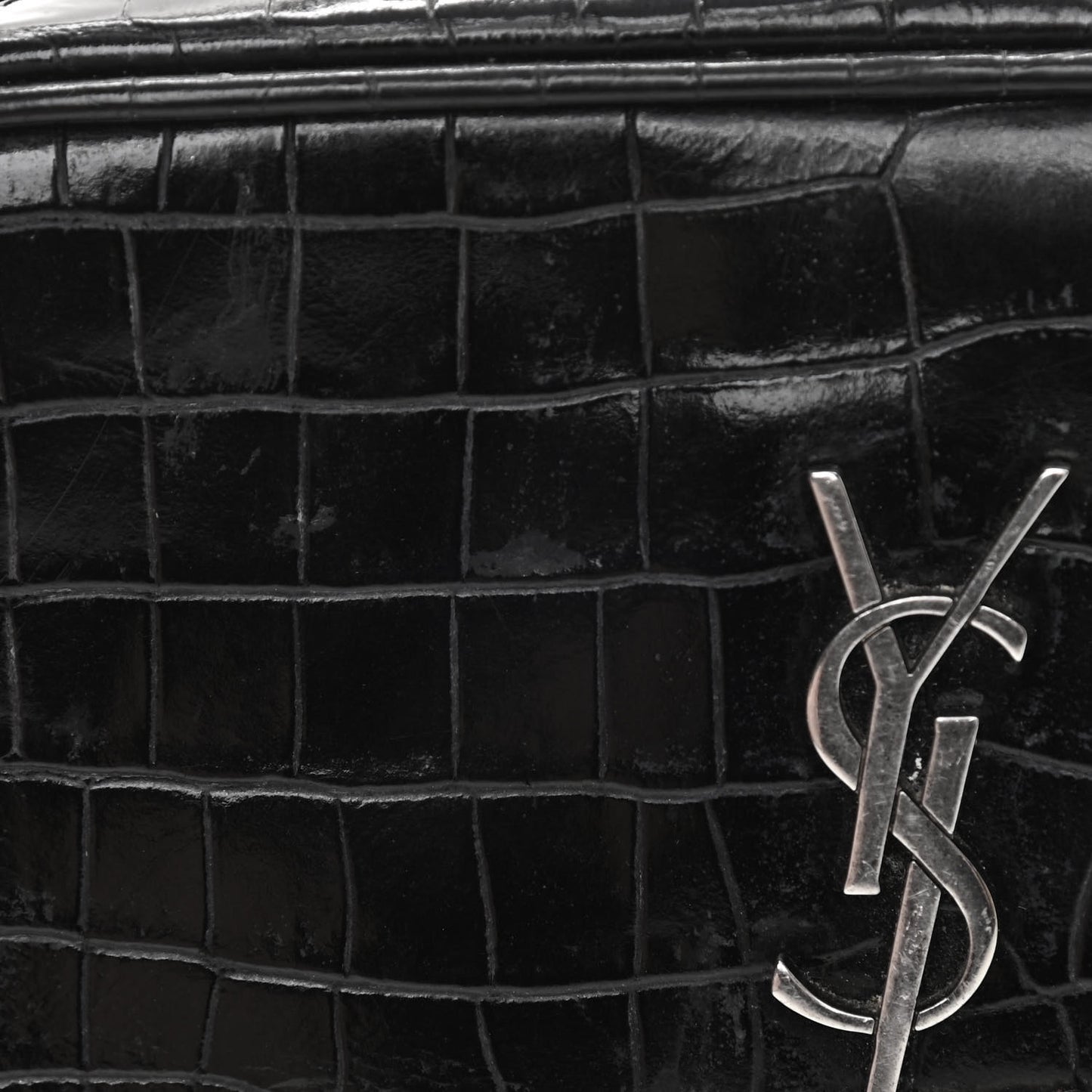 Calfskin Crocodile Embossed Monogram Mini Lou Camera Bag Black