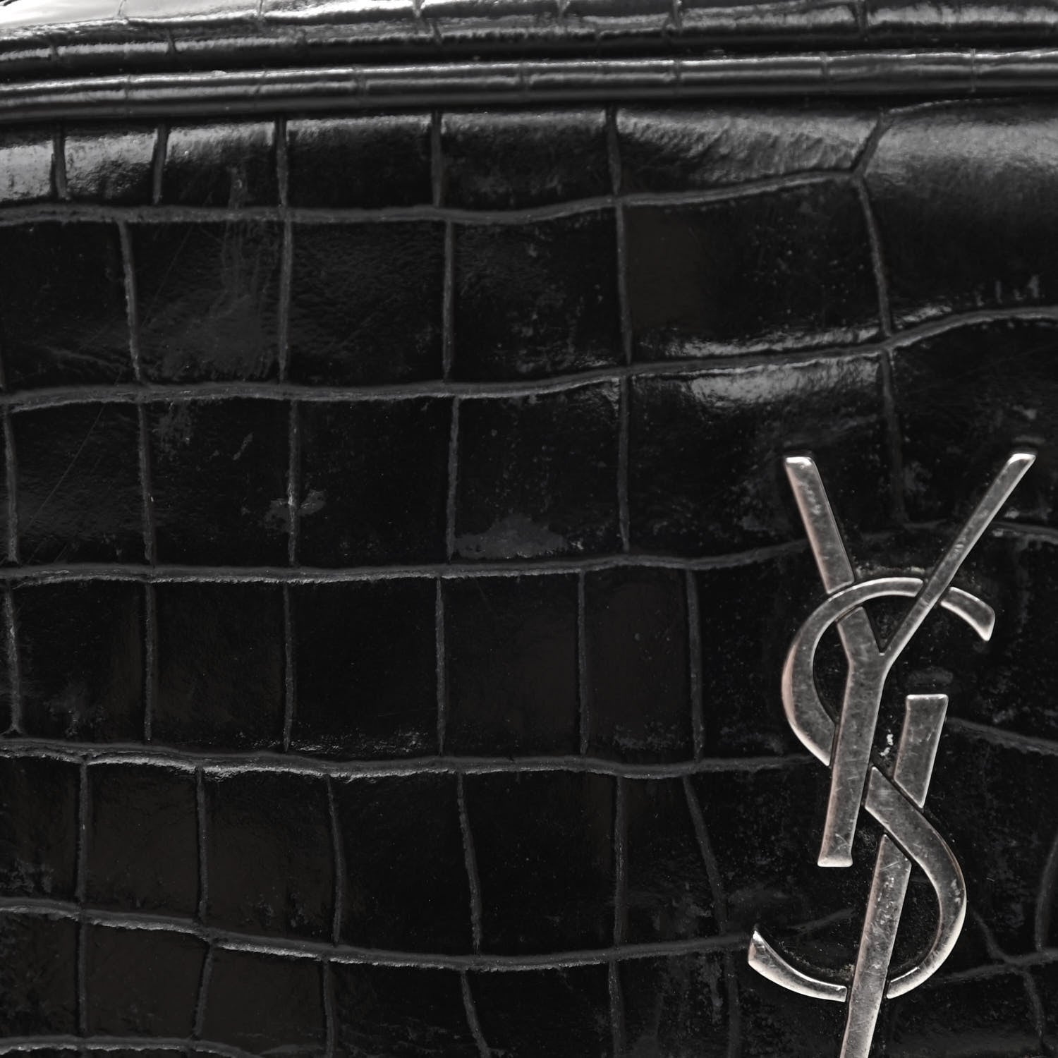 Saint Laurent Calfskin Crocodile Embossed Monogram Mini Lou Camera Bag Black 14 of 15