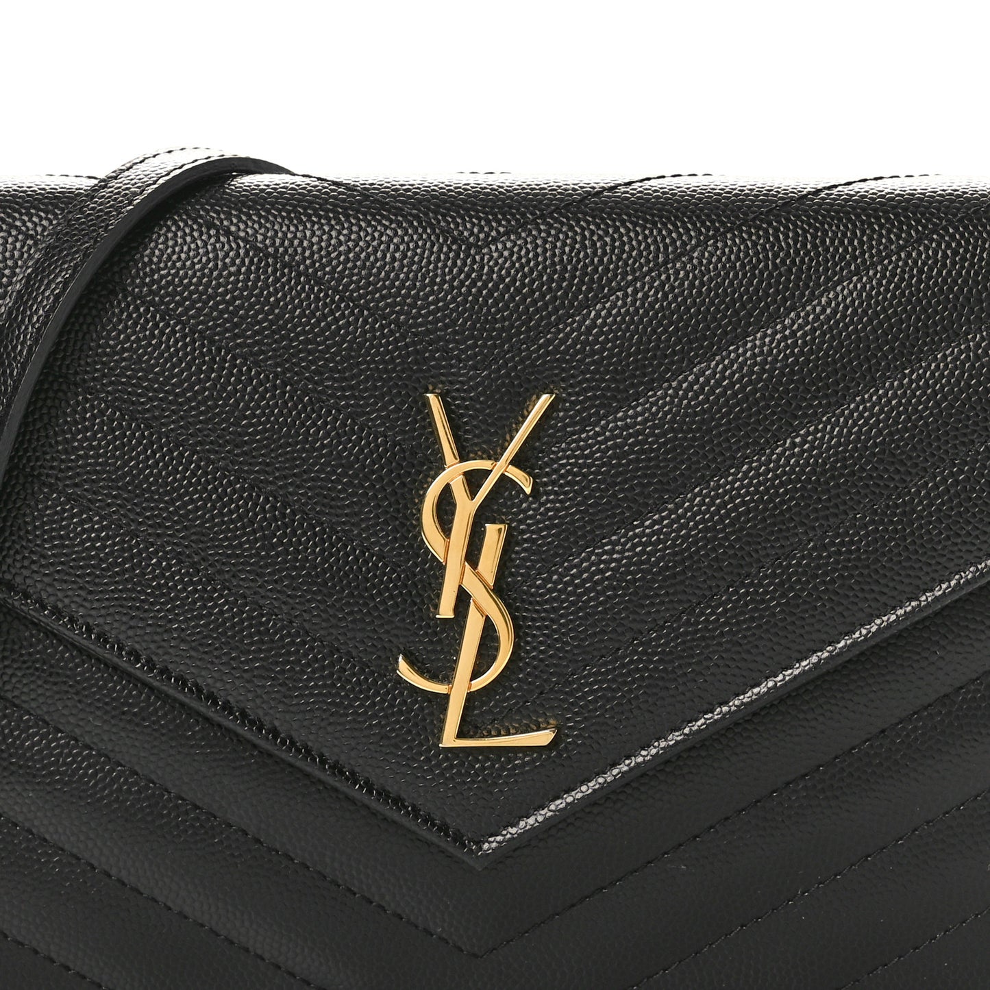 Grain De Poudre Matelasse Chevron Monogram Envelope Chain Wallet Black