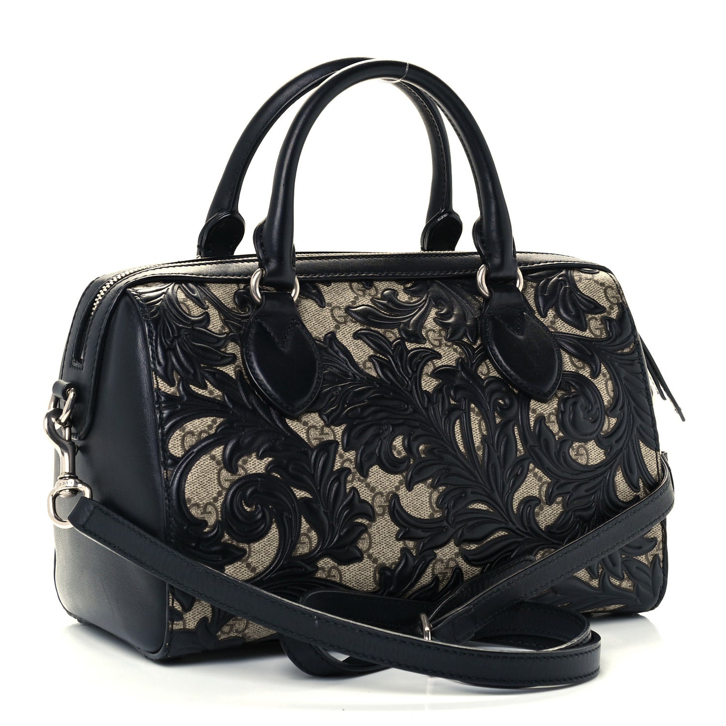 GG Supreme Monogram Arabesque Small Boston Black