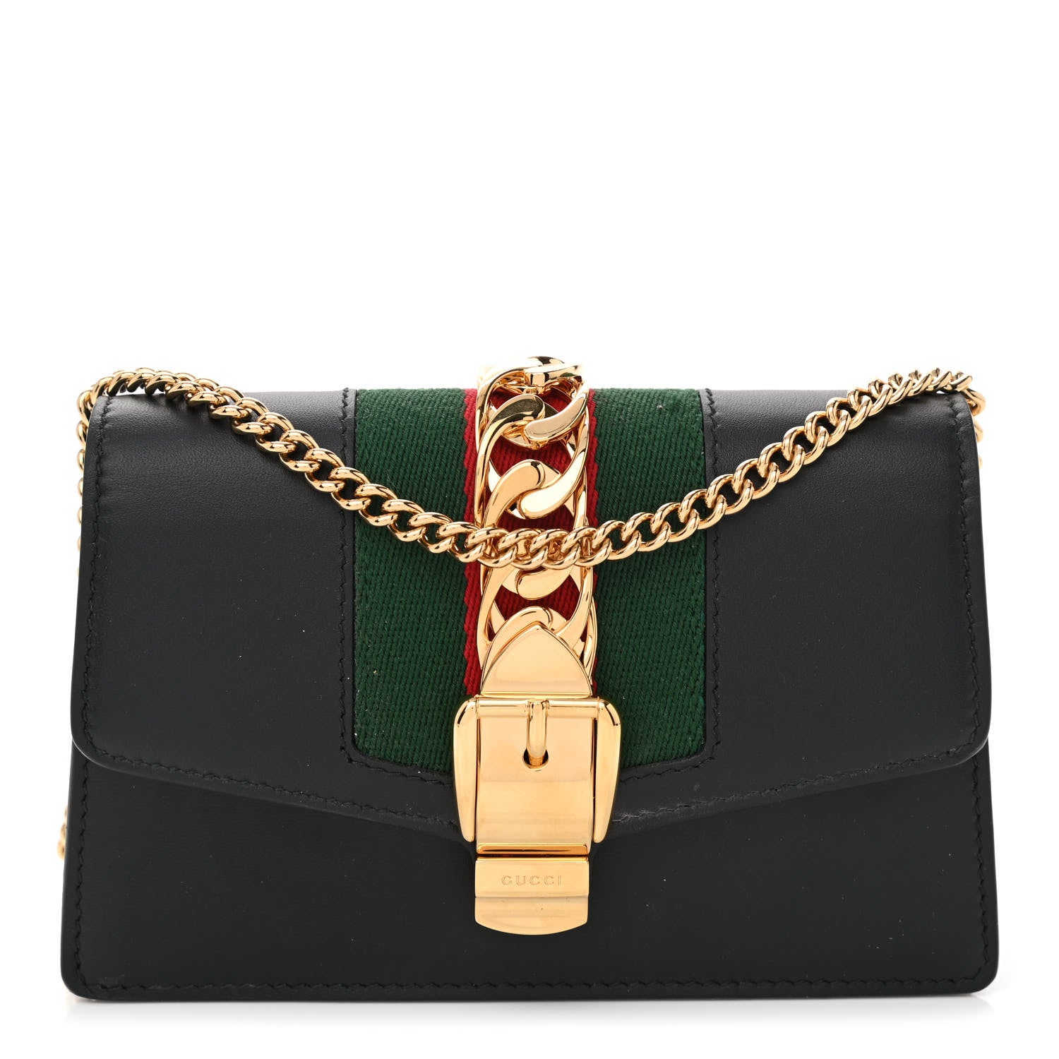 Gucci Calfskin Super Mini Sylvie Chain Shoulder Bag Black 1 of 7