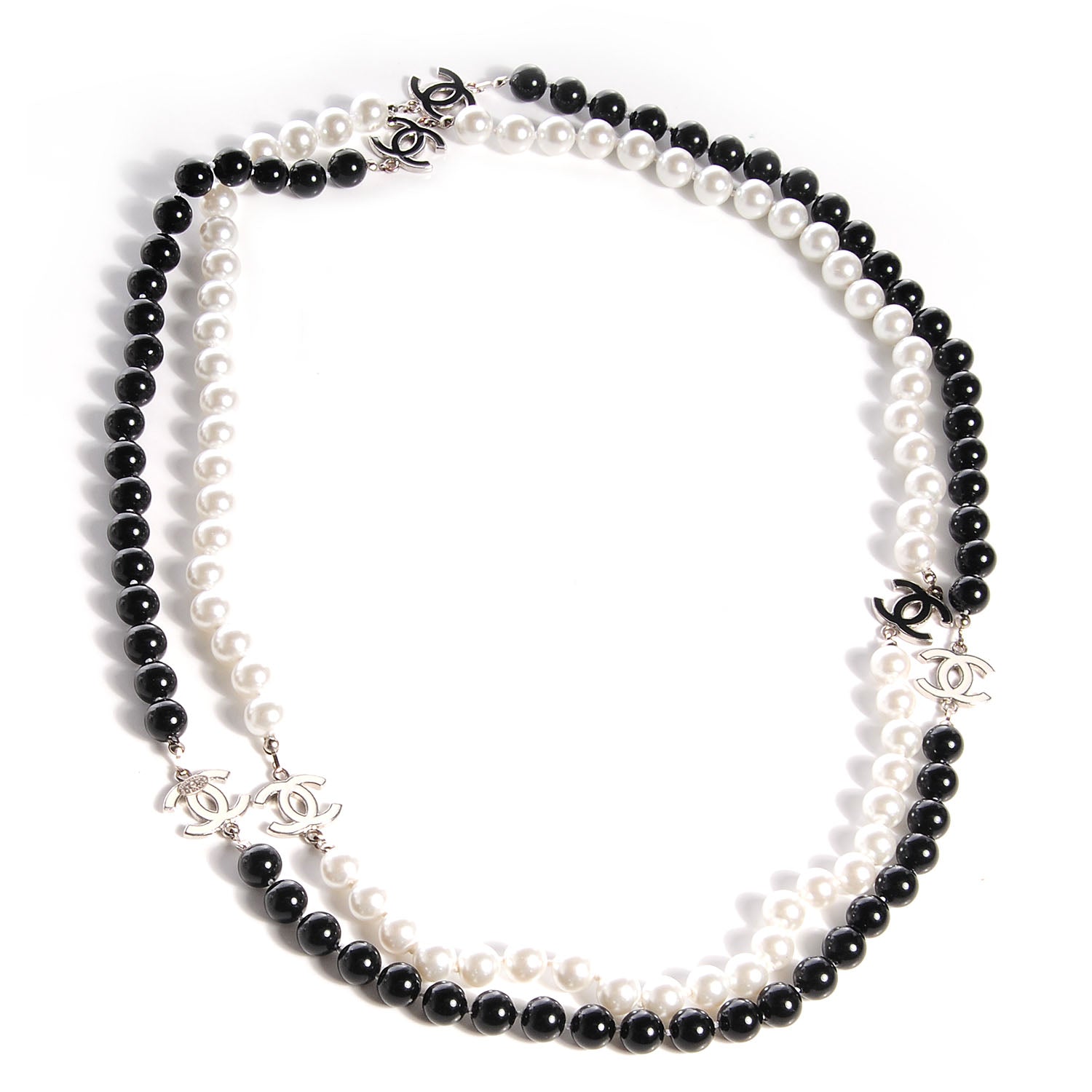 Chanel Pearl CC Beaded Long Necklace Black White 1 of 7