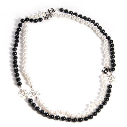 Chanel Pearl CC Beaded Long Necklace Black White 1 of 7