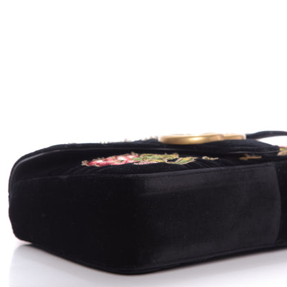 Gucci Velvet Matelasse Loved Embroidered Medium GG Marmont Shoulder Bag Black 7 of 10