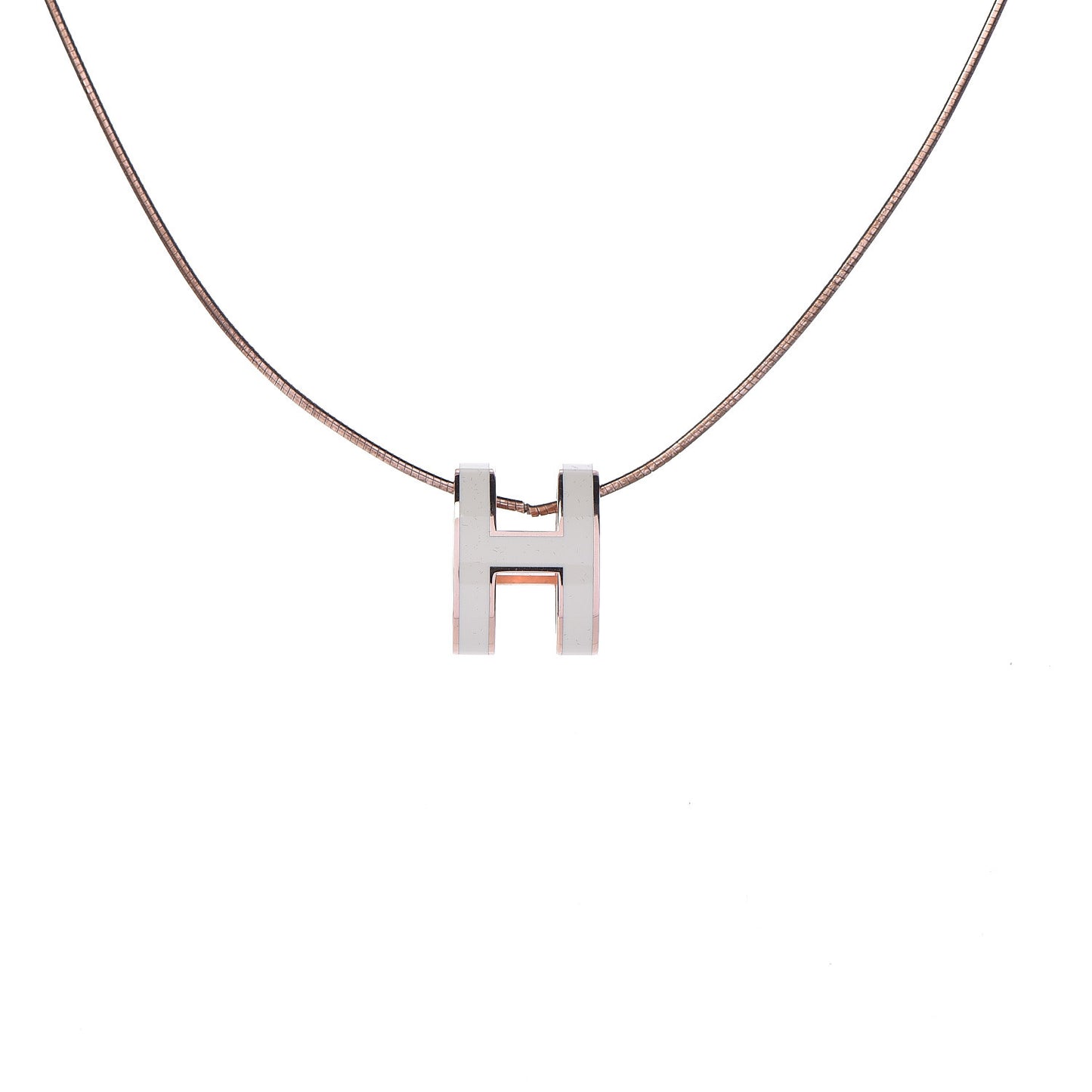 Lacquered Rose Gold Pop H Pendant Necklace White