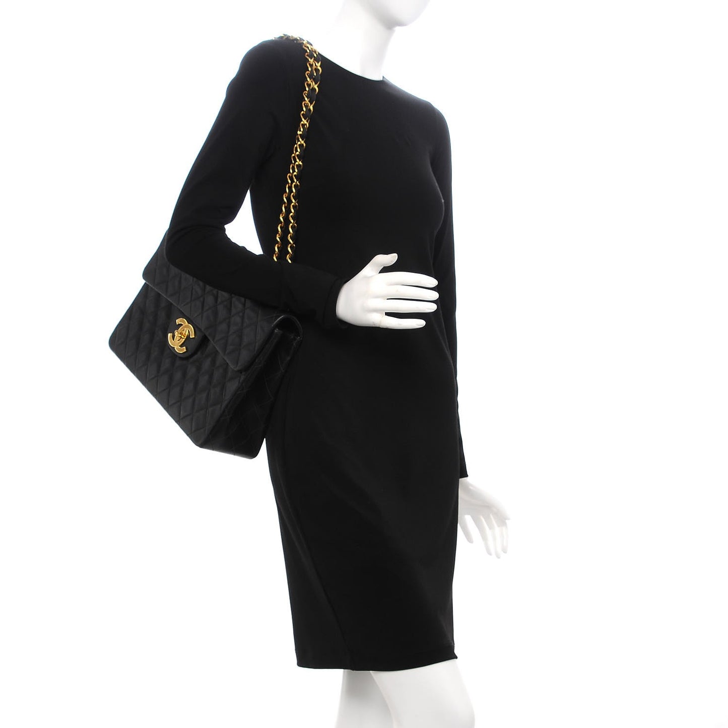 Lambskin Quilted XL Jumbo Single Flap Black