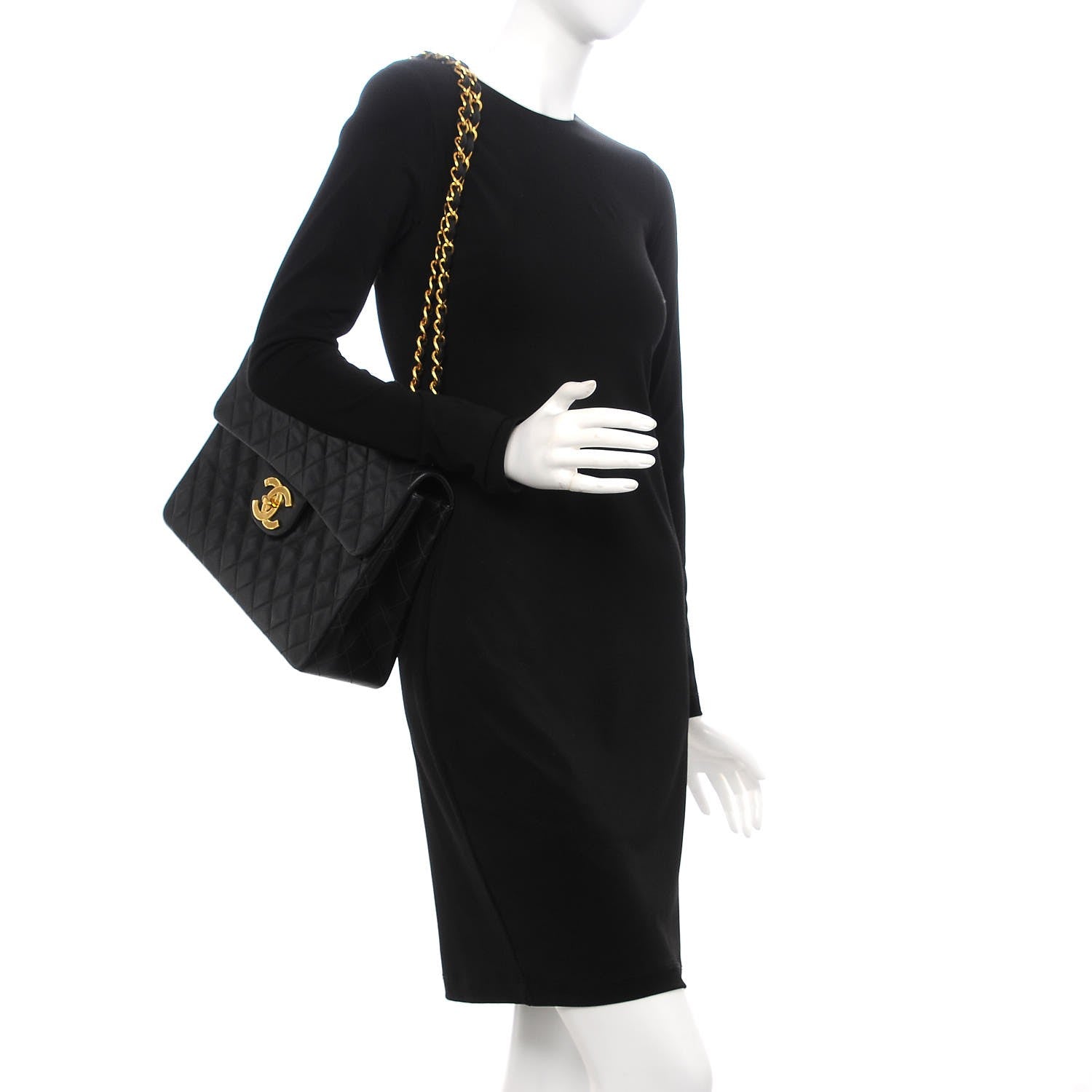 Chanel Lambskin Quilted XL Jumbo Single Flap Black 2 of 10