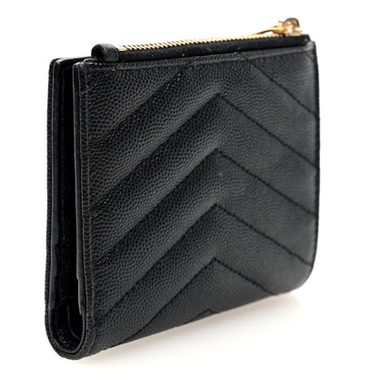 Saint Laurent Grain De Poudre Matelasse Chevron Monogram Zipped Two-Part Wallet Black 3 of 6