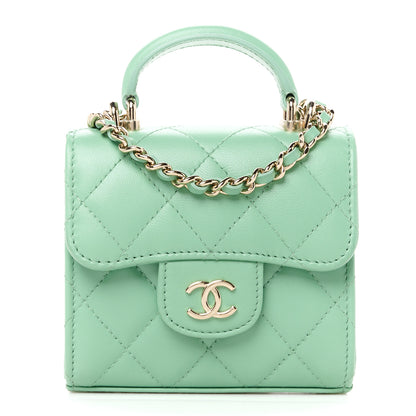 Chanel Lambskin Quilted Top Handle Flap Clutch With Chain Light Green 1 of 11