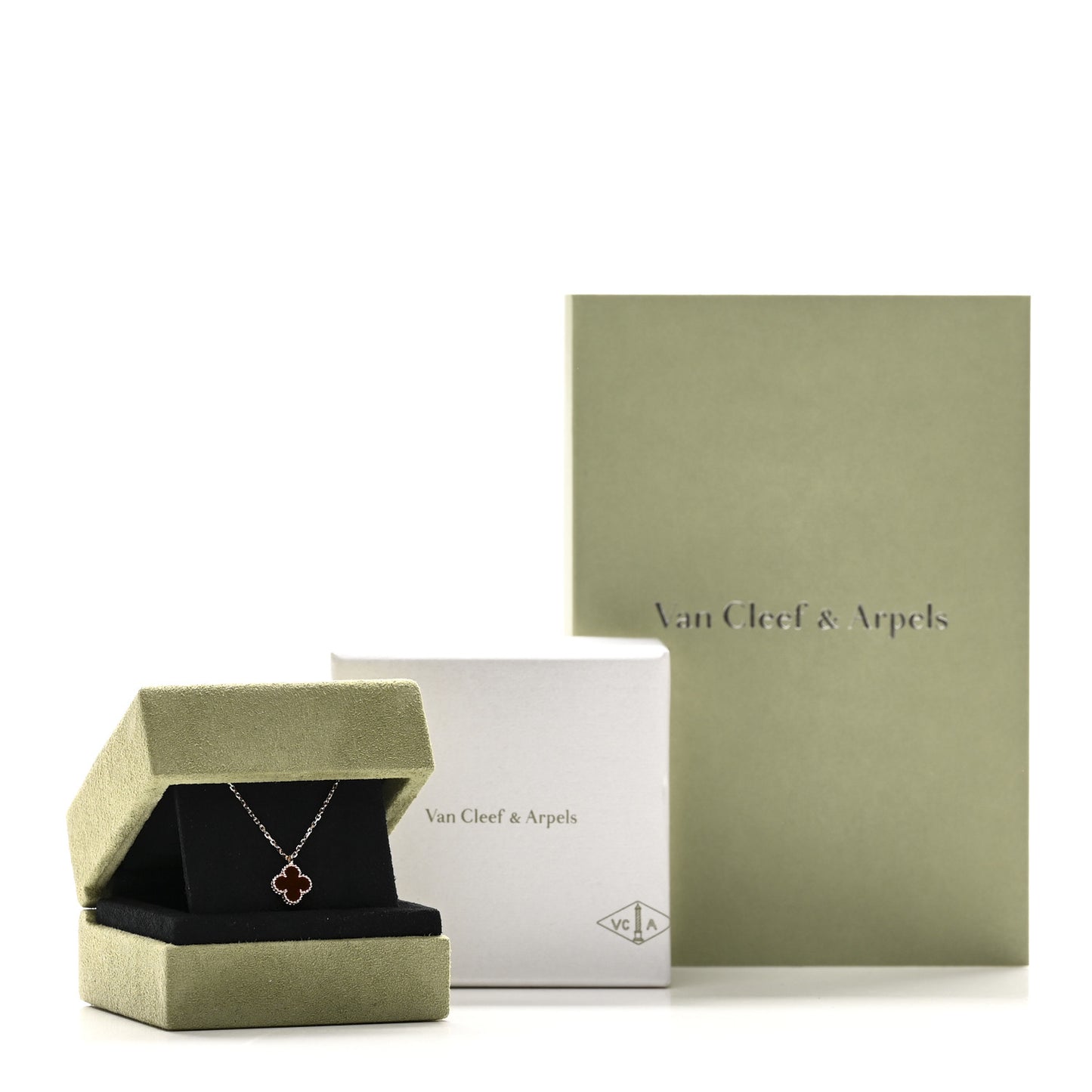 18K Rose Gold Carnelian Sweet Alhambra Pendant Necklace