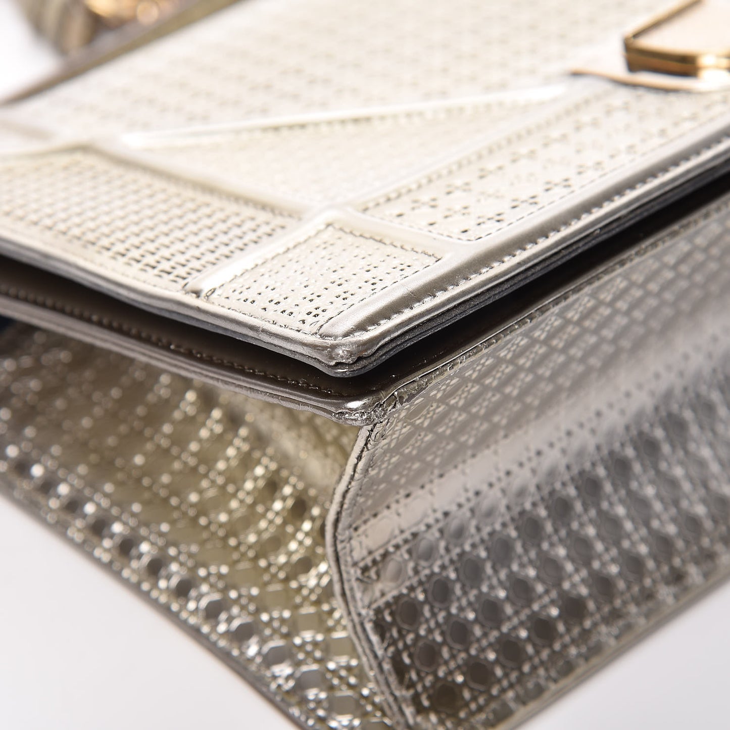 Metallic Patent Micro-Cannage Medium Diorama Flap Bag Gold