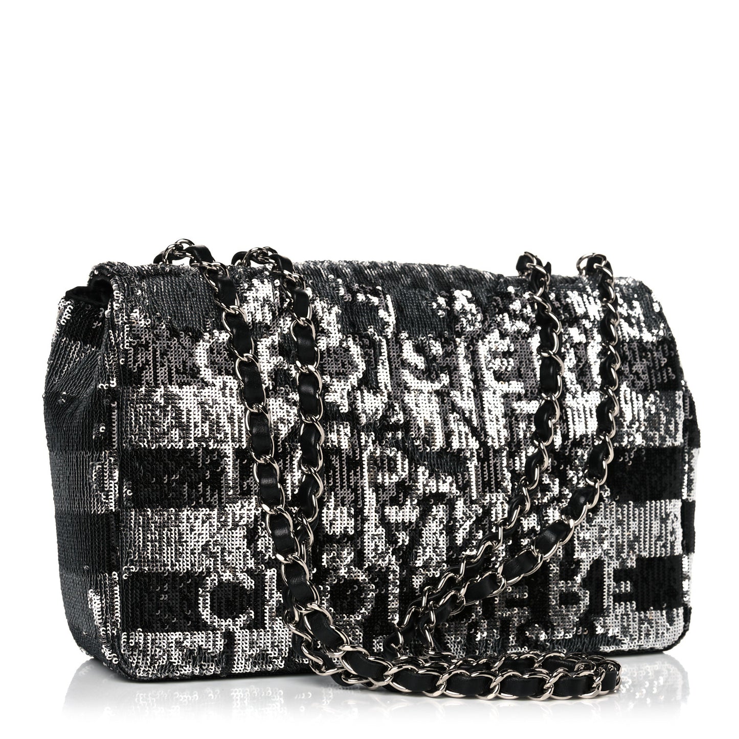Sequin La Pausa Medium Single Flap Silver Black