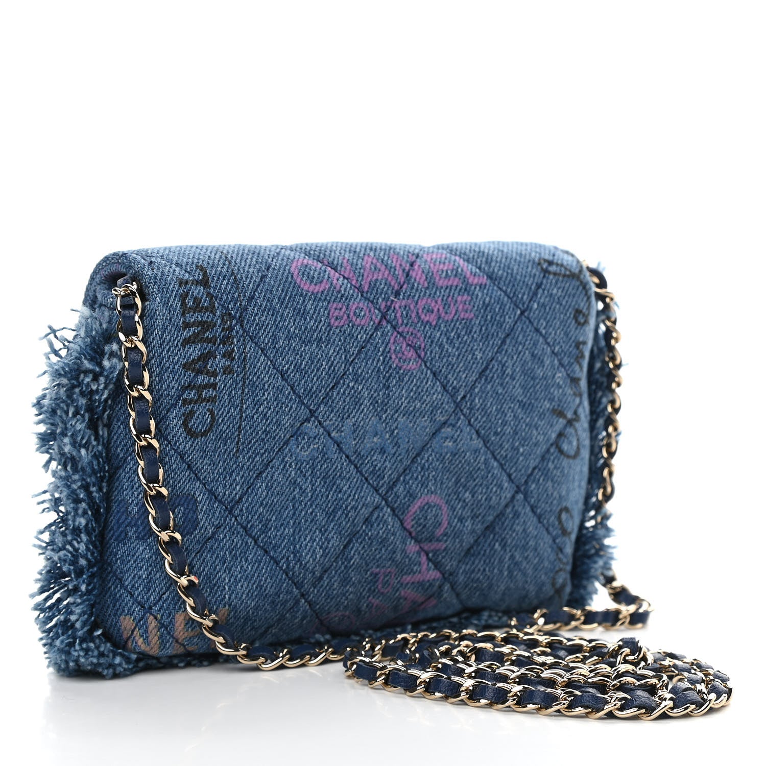 Chanel Denim Quilted Denim Mood Clutch With Chain Blue Multicolor 3 of 11