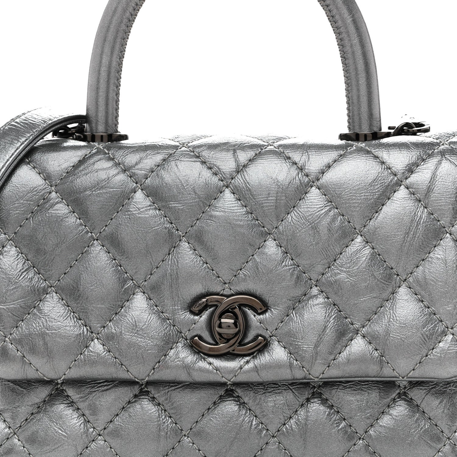 Chanel Metallic Aged Calfskin Quilted Mini Coco Handle Flap Charcoal 8 of 10