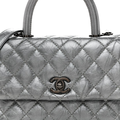 Chanel Metallic Aged Calfskin Quilted Mini Coco Handle Flap Charcoal 8 of 10