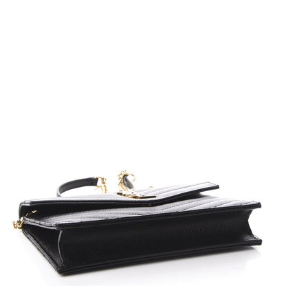 Saint Laurent Grain De Poudre Matelasse Chevron Monogram Envelope Chain Wallet Black 3 of 11