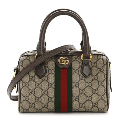 Gucci GG Supreme Monogram Textured Dollar Calfskin Web Mini Ophidia Top Handle Bag Beige Dark Brown 1 of 13