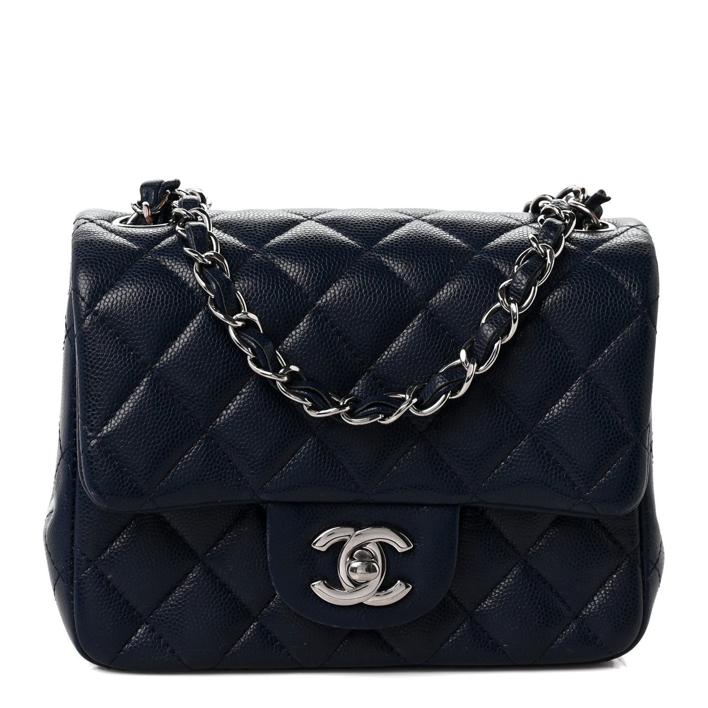 Caviar Quilted Mini Square Flap Navy