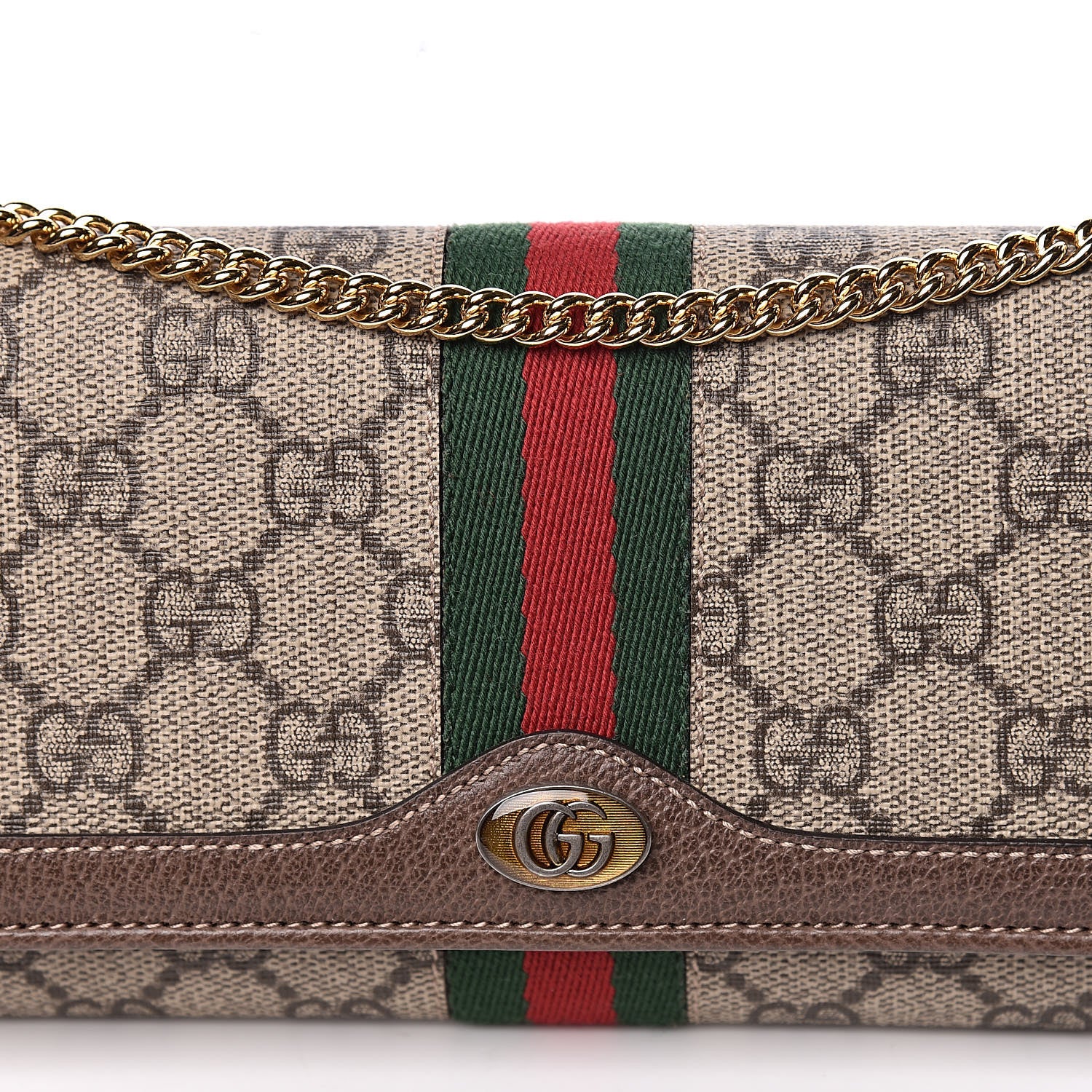Gucci GG Supreme Monogram Web Ophidia Wallet On Chain Brown 11 of 12