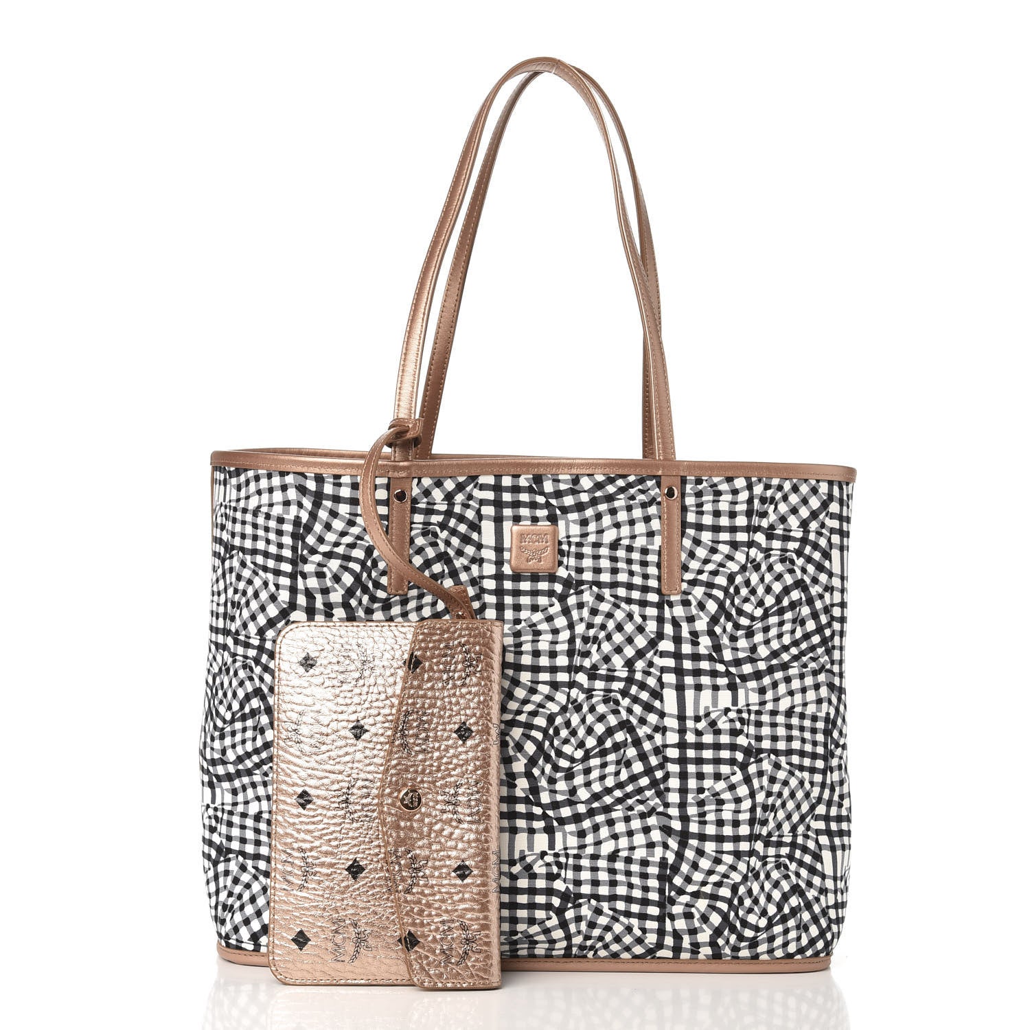 MCM Metallic Visetos Medium Reversible Shopper Tote Champagne Gold 3 of 15