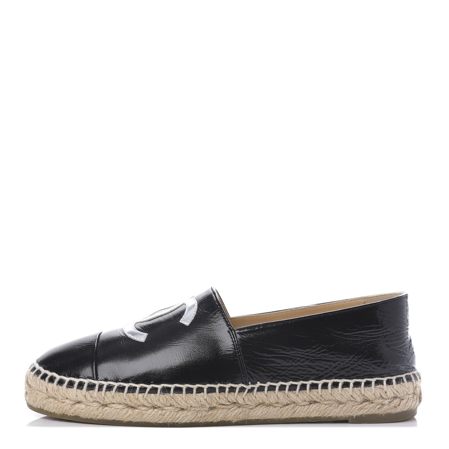 Chanel Lambskin CC Espadrilles 37 Black SIlver 1 of 10
