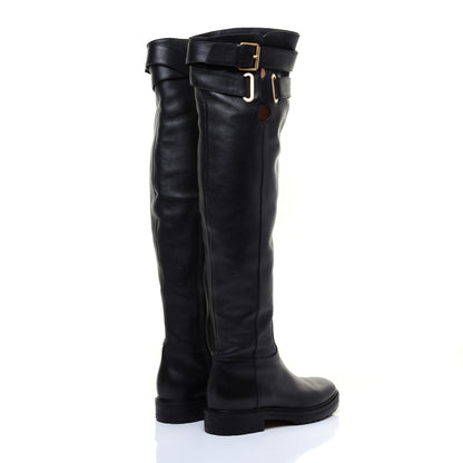 Valentino Garavani Calfskin Knee High Buckle Boots 37 Black 4 of 7