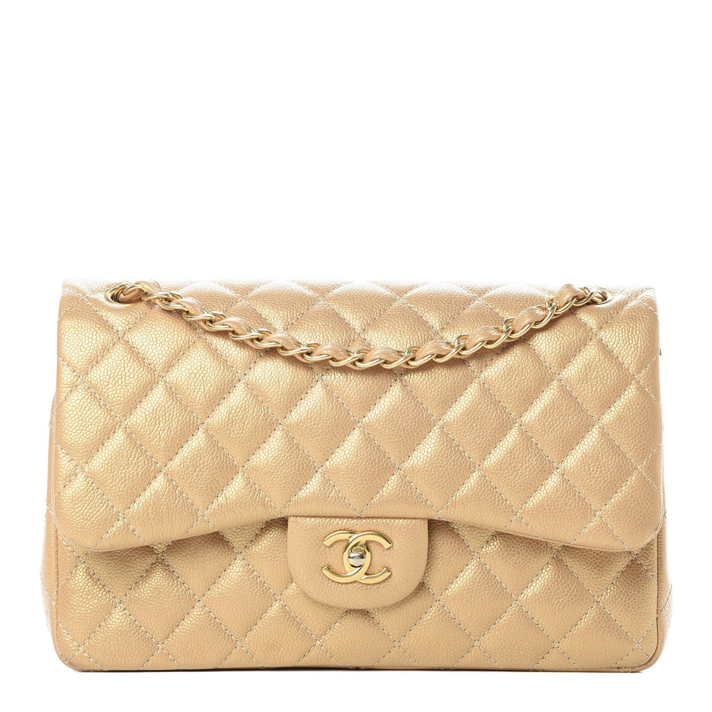 Pearly Caviar Quilted Jumbo Double Flap Gold