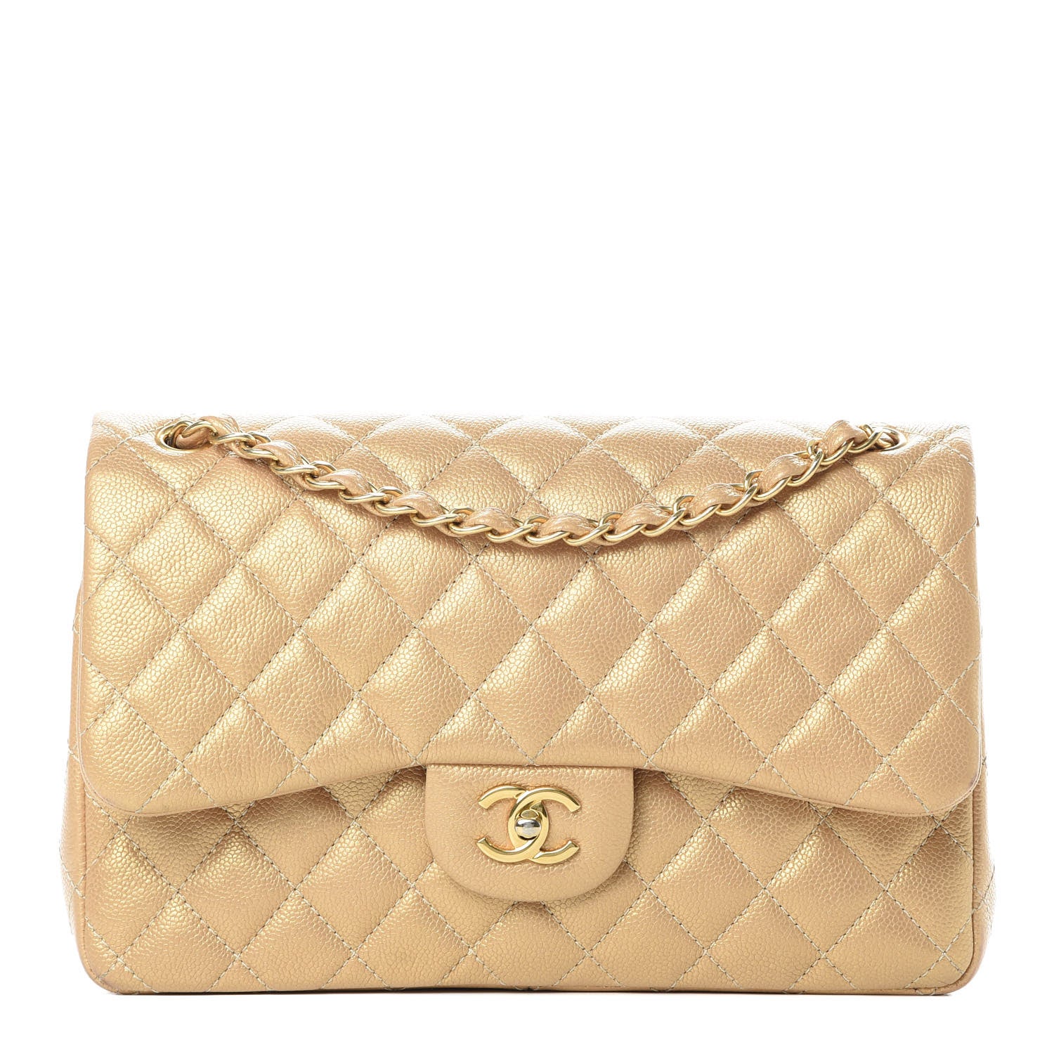 Chanel Pearly Caviar Quilted Jumbo Double Flap Gold 1 of 18