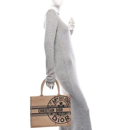 Christian Dior Canvas Jute Embroidered Medium Book Tote Black Beige 3 of 10