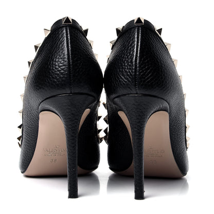 Valentino Garavani Pebbled Calfskin Rockstud 85mm Pumps 38 Black 3 of 6